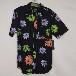 NWT Matix Men's Black Water Based Floral Short Sleeve Button Down Size Small